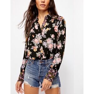 Free People Hold On To Me Floral Printed Button Down Top Sz L‎ Boho